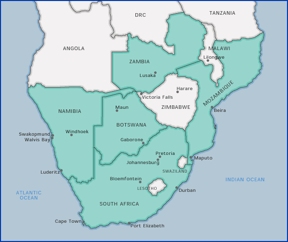 Basic map of Southern Africa